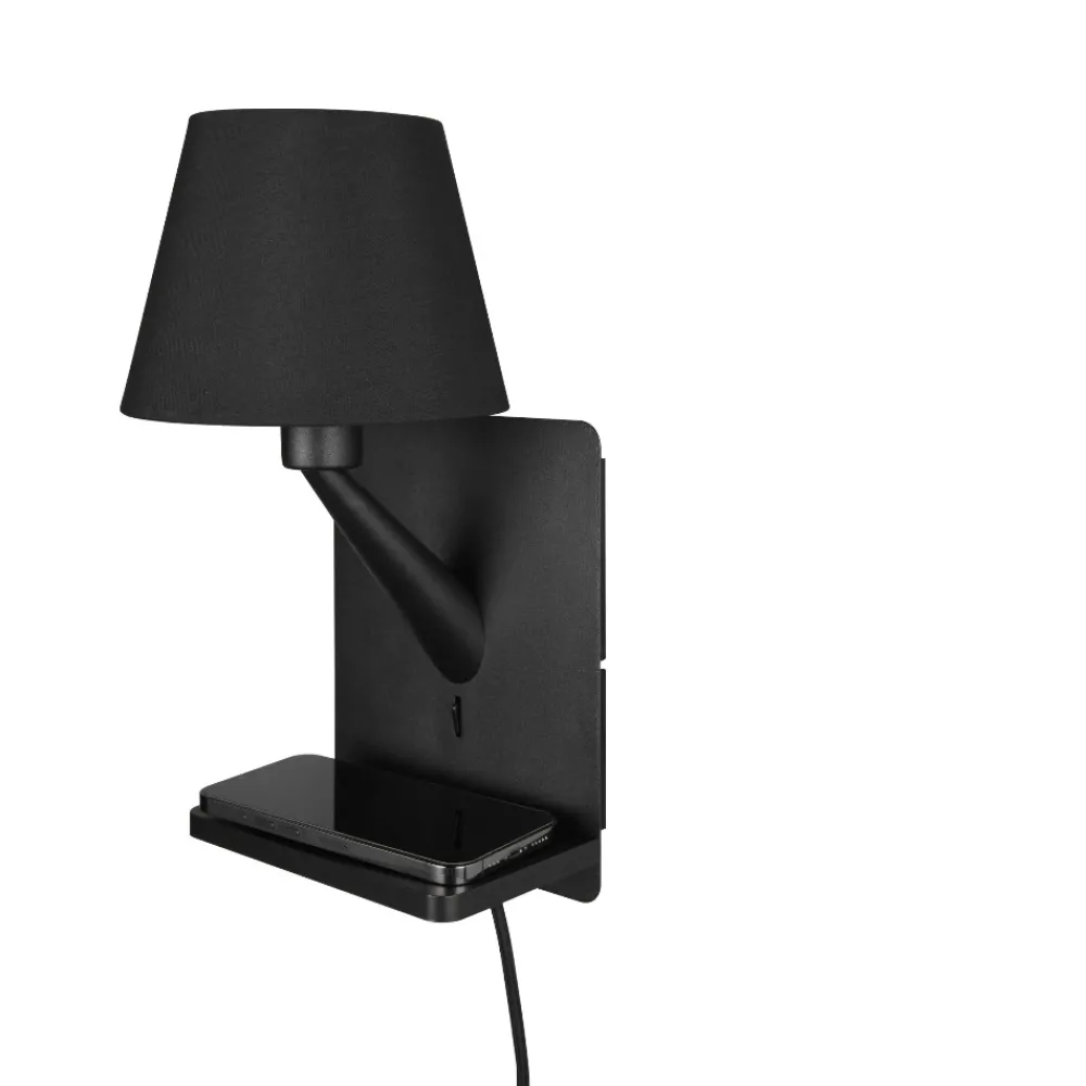 Applique Camera Da Letto-Selezionato da Mazzolaluce Applique multifunzione nero per camera da letto da comodino con base ricarica