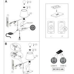Applique Camera Da Letto-Selezionato da Mazzolaluce Applique multifunzione nero per camera da letto da comodino con base ricarica