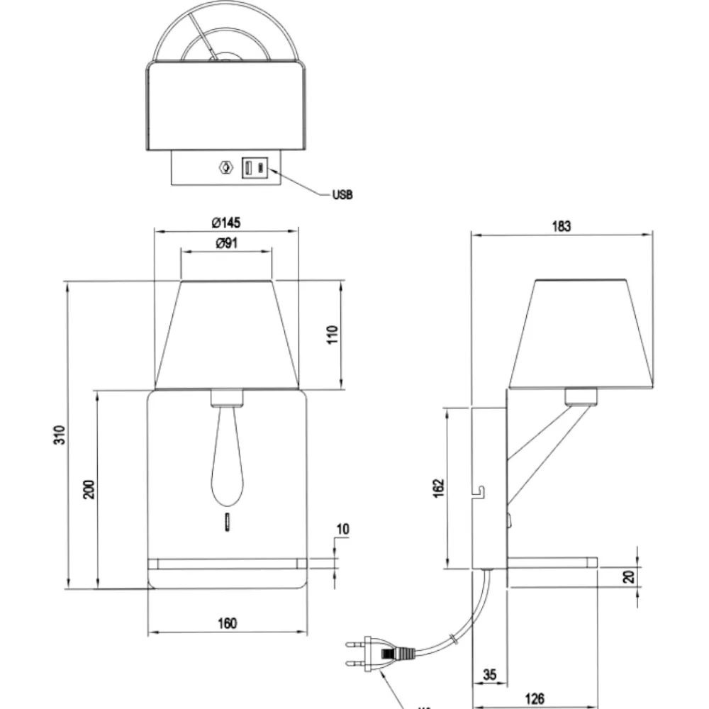 Applique Camera Da Letto-Selezionato da Mazzolaluce Applique multifunzione nero per camera da letto da comodino con base ricarica