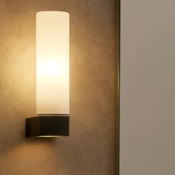 Applique Da Bagno-Selezionato da Mazzolaluce Applique nera da bagno moderno vetro bianco ip44