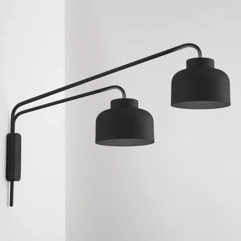 Applique Da Parete-Vivida International Applique nera due luci orientabili bottone vivida dimmerabile con telecomando