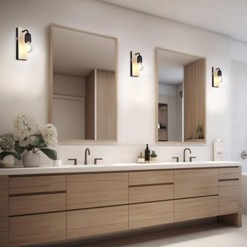 Applique Da Bagno-Selezionato da Mazzolaluce Applique nera per bagno in legno naturale ip44