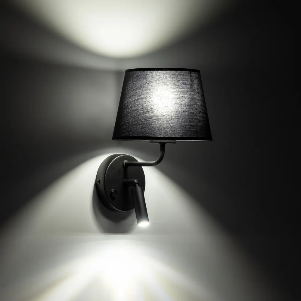 Applique Camera Da Letto-Selezionato da Mazzolaluce Applique nero con interruttore doppia luce per comodino camera da letto