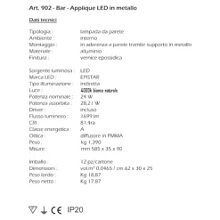 Applique Da Parete-IsyLuce Applique nero led 24w 4000k rettangolare