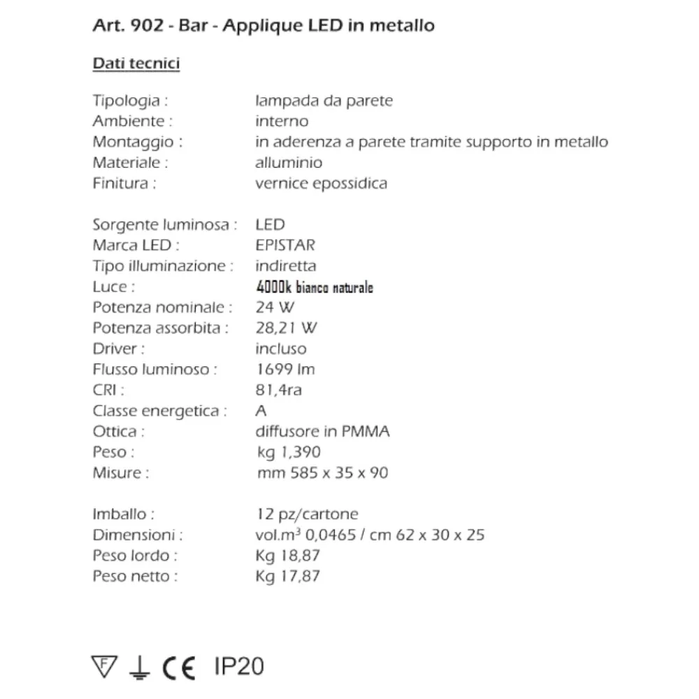 Applique Da Parete-IsyLuce Applique nero led 24w 4000k rettangolare