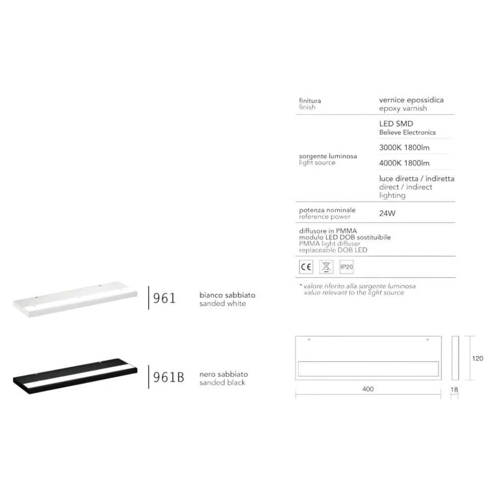 Applique Da Parete-IsyLuce Applique nero mensola led 24w 3000k-4000k plate moderna