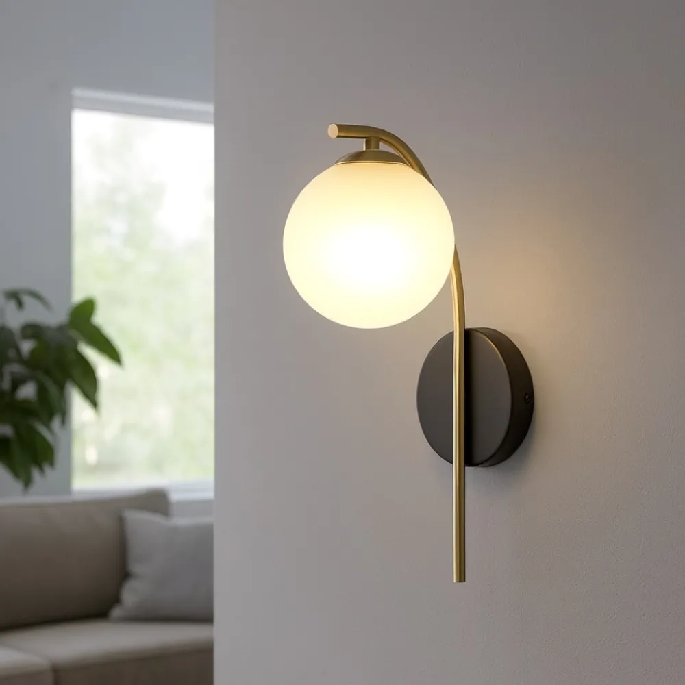 Applique Da Parete-Selezionato da Mazzolaluce Applique nero oro sfera di vetro bianco per soggiorno
