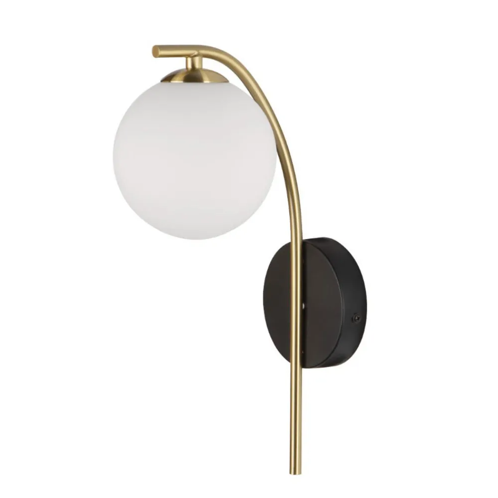 Applique Da Parete-Selezionato da Mazzolaluce Applique nero oro sfera di vetro bianco per soggiorno