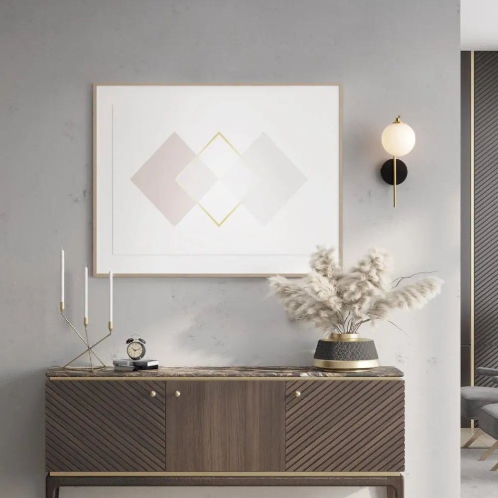 Applique Da Parete-Selezionato da Mazzolaluce Applique nero oro sfera di vetro bianco per soggiorno
