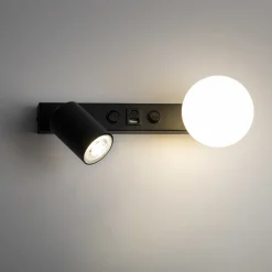 Applique Camera Da Letto-Selezionato da Mazzolaluce Applique nero per comodini camera da letto con faretto sfera di vetro presa usb