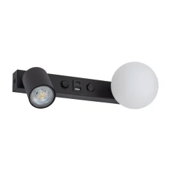 Applique Camera Da Letto-Selezionato da Mazzolaluce Applique nero per comodini camera da letto con faretto sfera di vetro presa usb