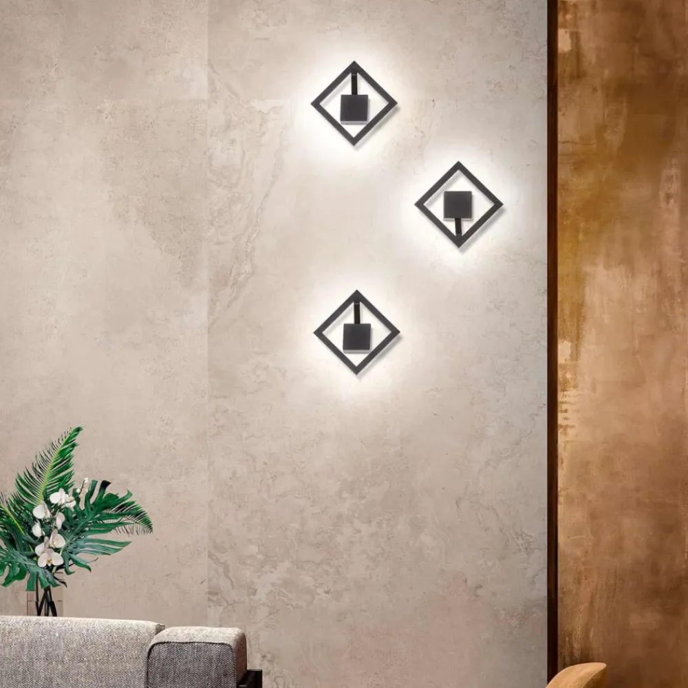 Applique Da Parete-Affralux Applique nero quadrato led 19w 3000k moderno quattro