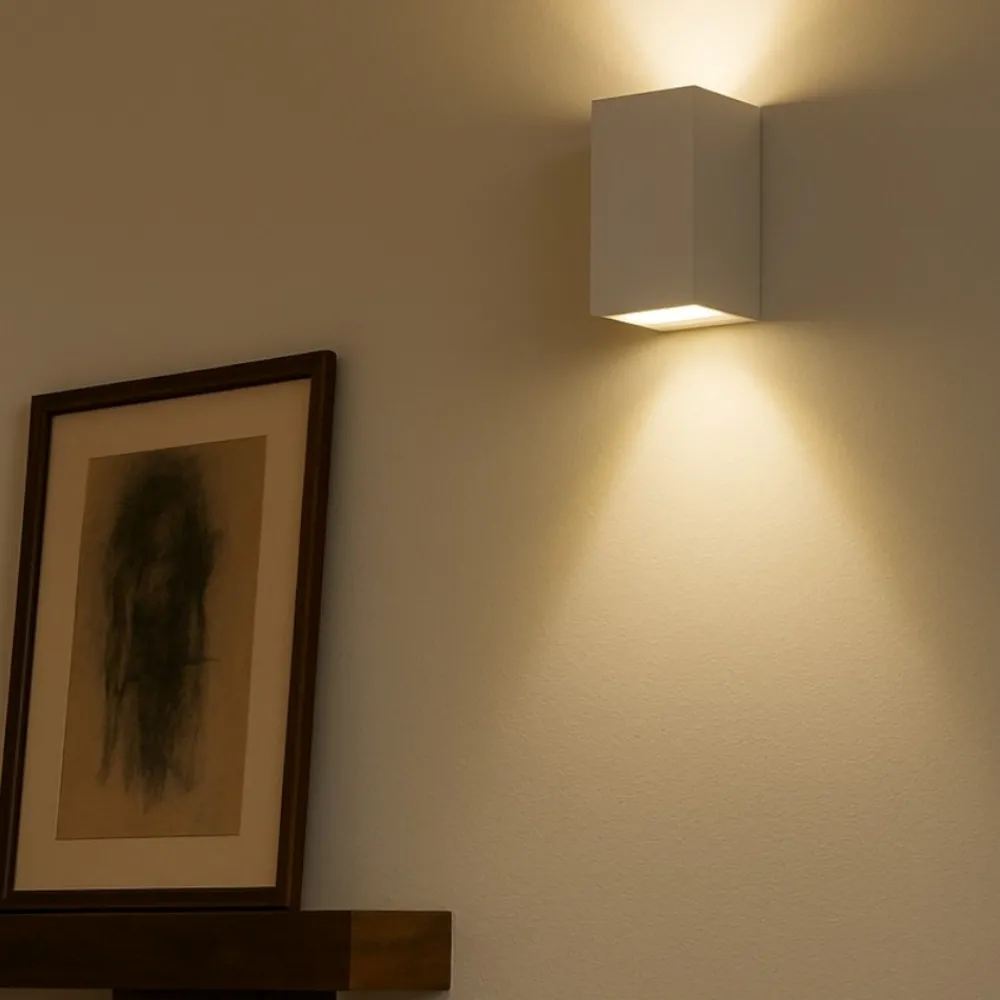 Applique Da Parete-Selezionato da Mazzolaluce Applique parallelepipedo 2 luci di gesso ceramica bianco verniciabile