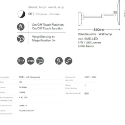 Applique Da Bagno-Selezionato da Mazzolaluce Applique per bagno con specchio led 3w touch orientabile ip44