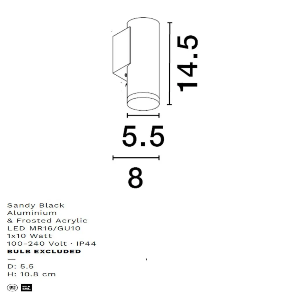 Applique Da Bagno-Selezionato da Mazzolaluce Applique per bagno moderna cilindro nero ip44