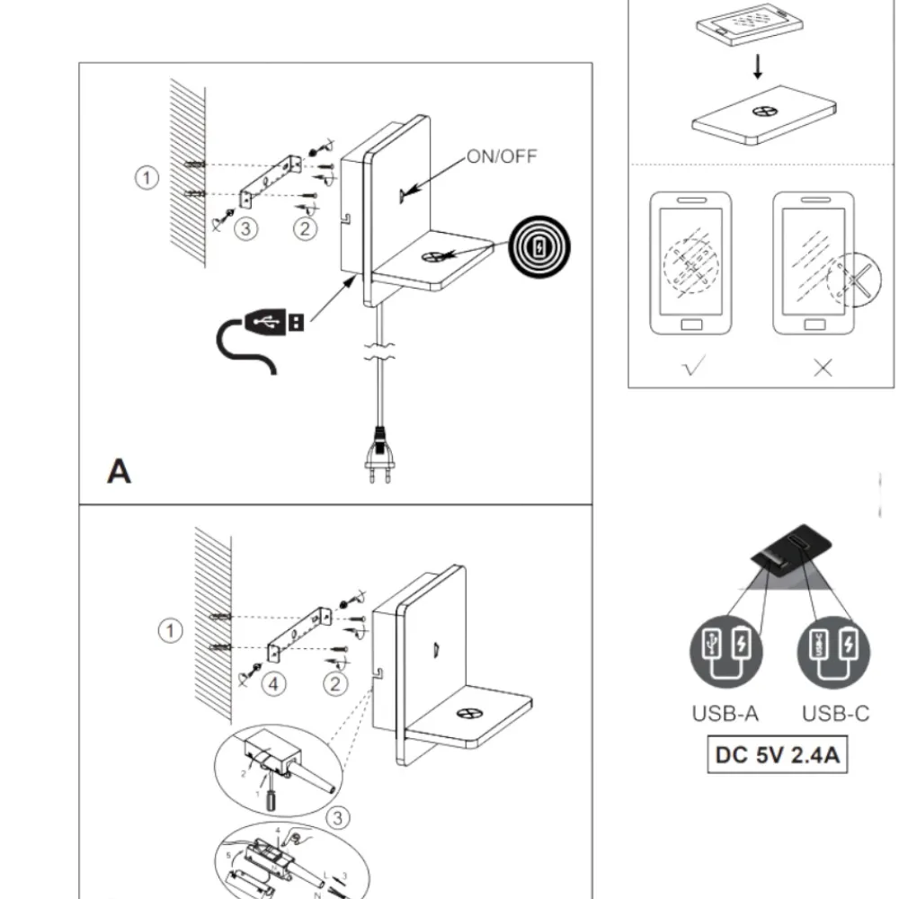 Applique Camera Da Letto-Selezionato da Mazzolaluce Applique per comodino camera da letto carica cellulare induzione e usb