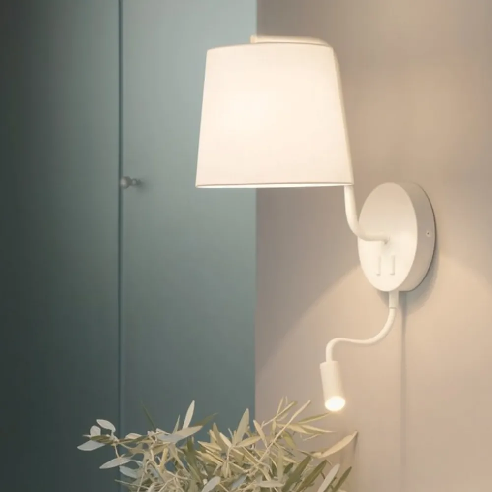 Applique Camera Da Letto-Selezionato da Mazzolaluce Applique per comodino camera da letto con interruttore paralume bianco