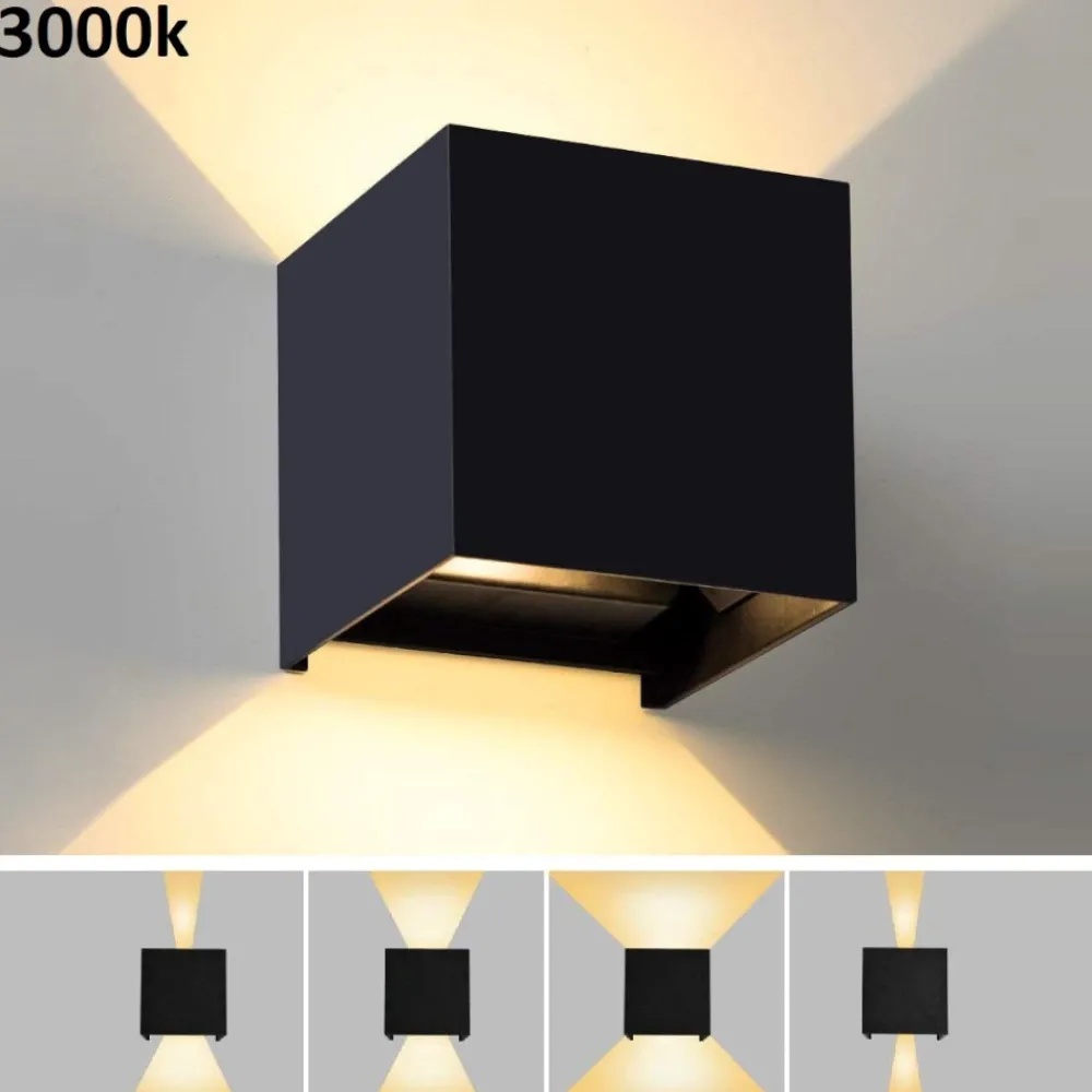 Applique Da Esterno-IsyLuce Applique per esterno nero 6w 3000k cubo fasci luce regolabili