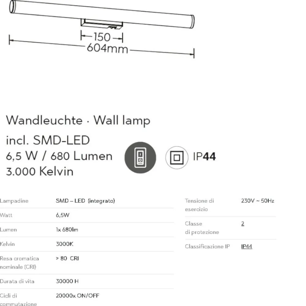 Applique Da Bagno-Selezionato da Mazzolaluce Applique per specchio bagno design nero led 6w 3000k