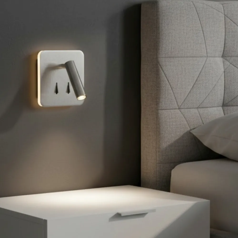 Applique Camera Da Letto-Selezionato da Mazzolaluce Applique quadrato da parete grigio nickel per camera da letto