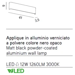 Applique Da Parete-Perenz Illuminazione Applique rettangolare nera led 12w 3000k moderna wey perenz
