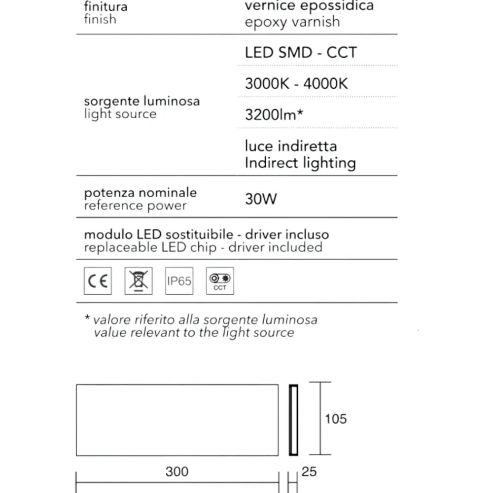 Applique Da Esterno-Affralux Applique rettangolare per esterni corten 30w 3000k 4000k