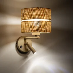 Applique Camera Da Letto-Selezionato da Mazzolaluce Applique sabbia da comodino con doppia luce paralume di paglia per camera da letto
