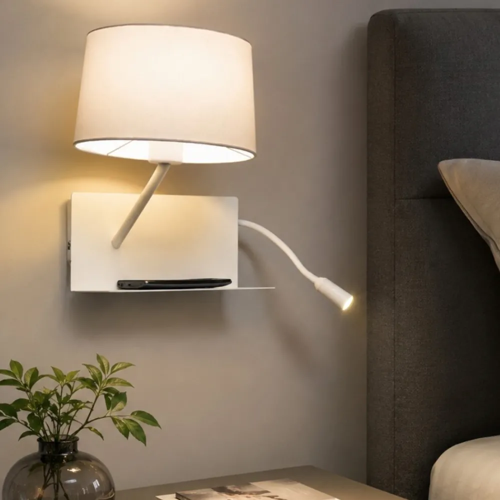 Applique Camera Da Letto-Selezionato da Mazzolaluce Applique sinistra mensola presa usb paralume bianco camera da letto