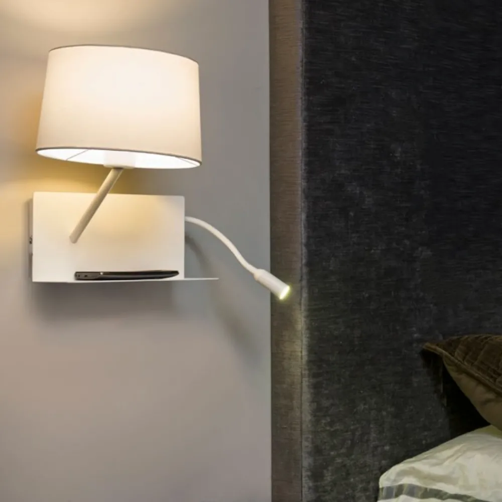 Applique Camera Da Letto-Selezionato da Mazzolaluce Applique sinistra mensola presa usb paralume bianco camera da letto