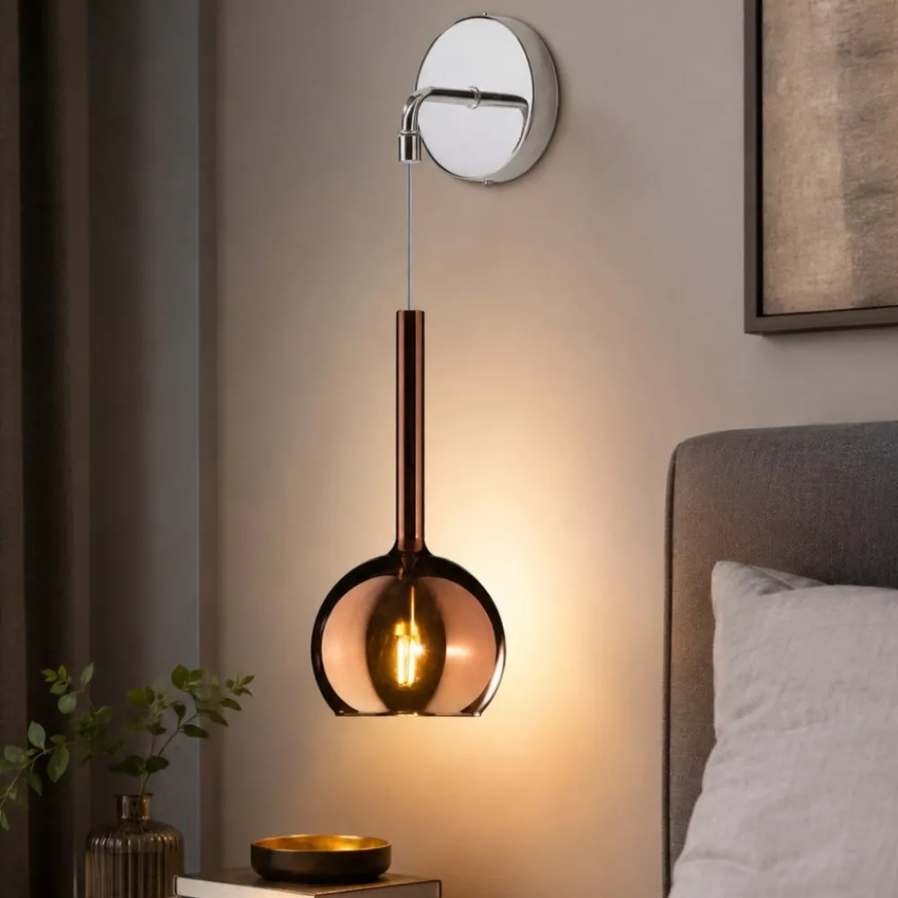 Applique Camera Da Letto-Top Light Applique sospensione per comodino vetro rame per camera da letto moderna toplight