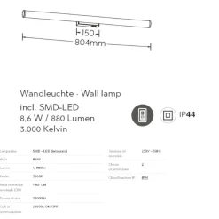 Applique Da Bagno-Selezionato da Mazzolaluce Applique specchio bagno nera 80cm led 8w 3000k