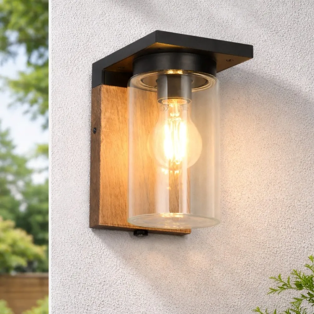 Applique Da Esterno-Selezionato da Mazzolaluce Applqie da esterno effetto legno con sensore crepuscolare interruttore