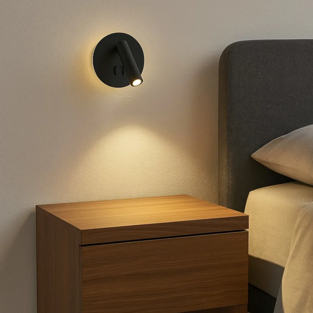 Applique Camera Da Letto-Ondaluce Ap sella applique led orientabile nero tondo