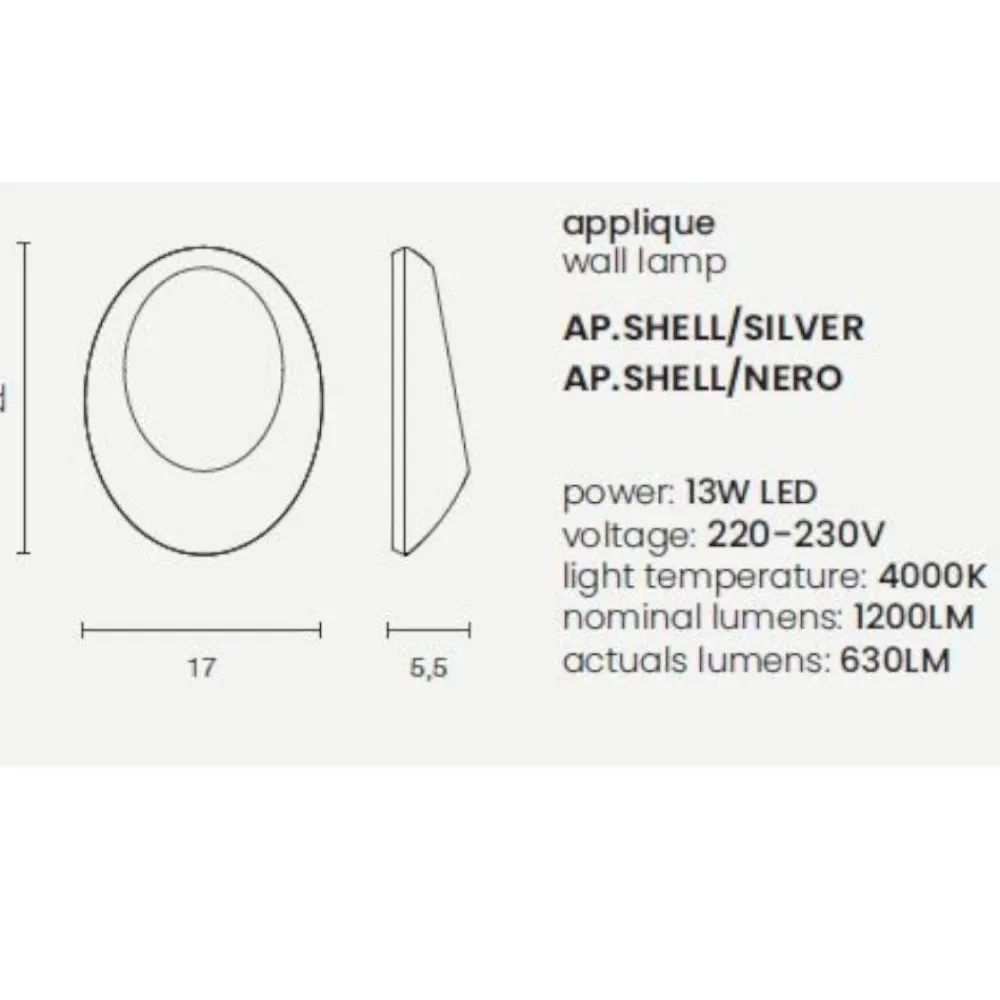 Applique Da Esterno-Ondaluce Ap shell applique da esterno design led grigio silver