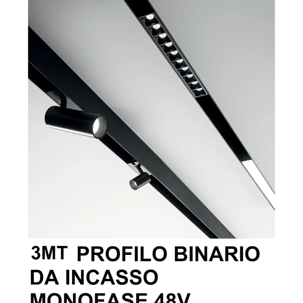 Illuminazione A Binario-Ideal Lux Arca binario da incasso 3mt nero monofase 48v