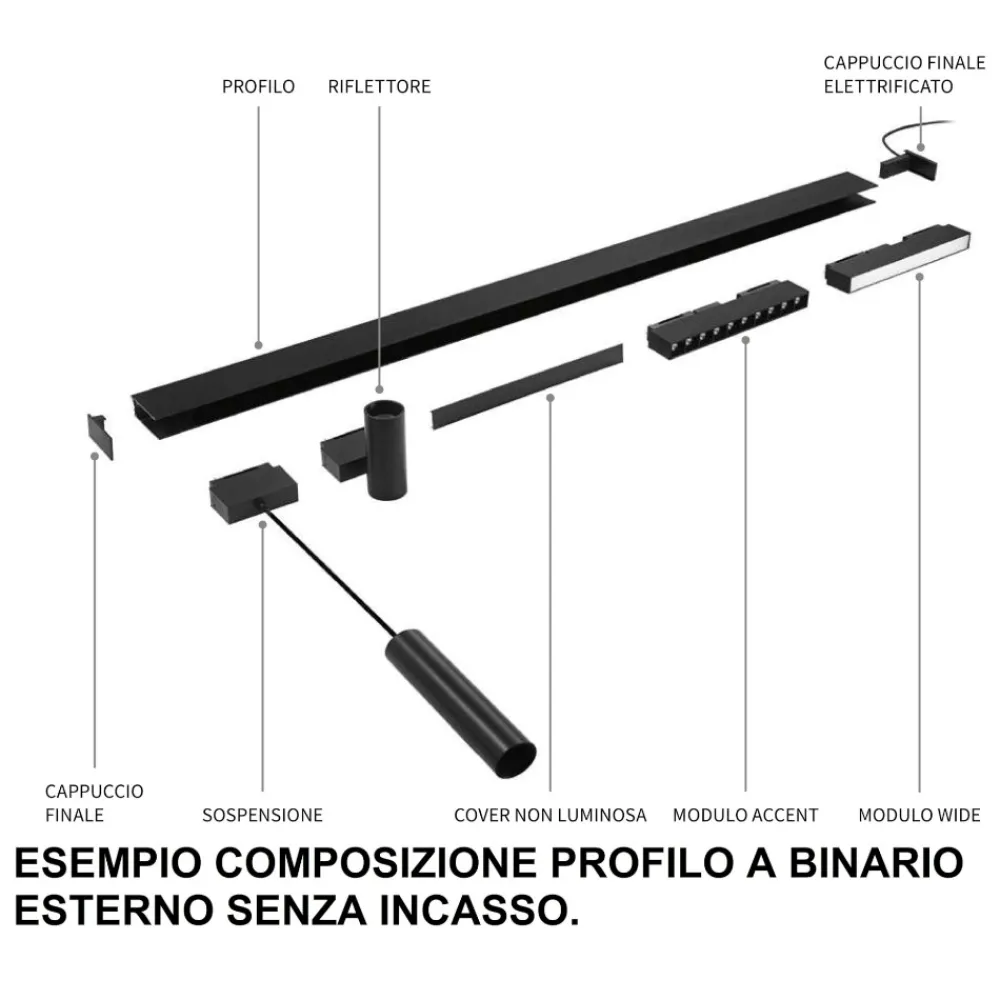 Illuminazione A Binario-Ideal Lux Arca modulo faretti led 48v 29w 3000k nero per binario monofase ottica 40