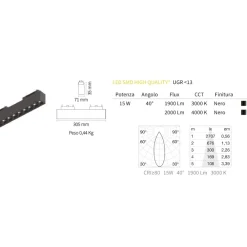 Illuminazione A Binario-Ideal Lux Arca modulo faretti led 48v 15w 3000k nero per binario monofase