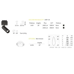 Illuminazione A Binario-Ideal Lux Arca track faretto led orientabile 48v per binario 14w 3000k monofase ottica 36