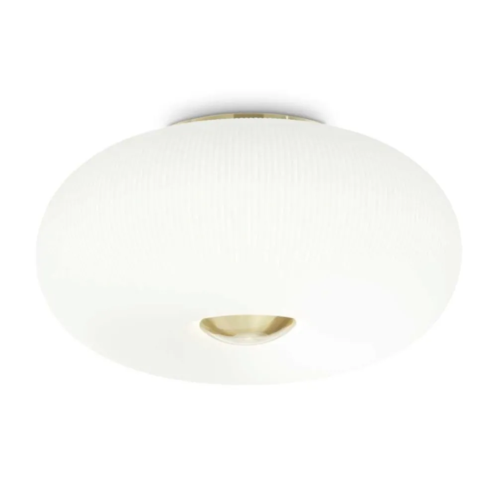 Plafoniere Moderne-Ideal Lux Arizona pl3 plafoniera vetro plissettato ottone
