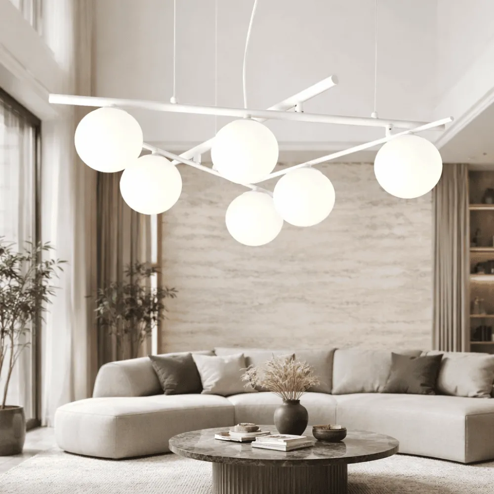Lampadari Moderni-Ideal Lux Atlas sp6 lampadario per soggiorno bianco sfere vetro