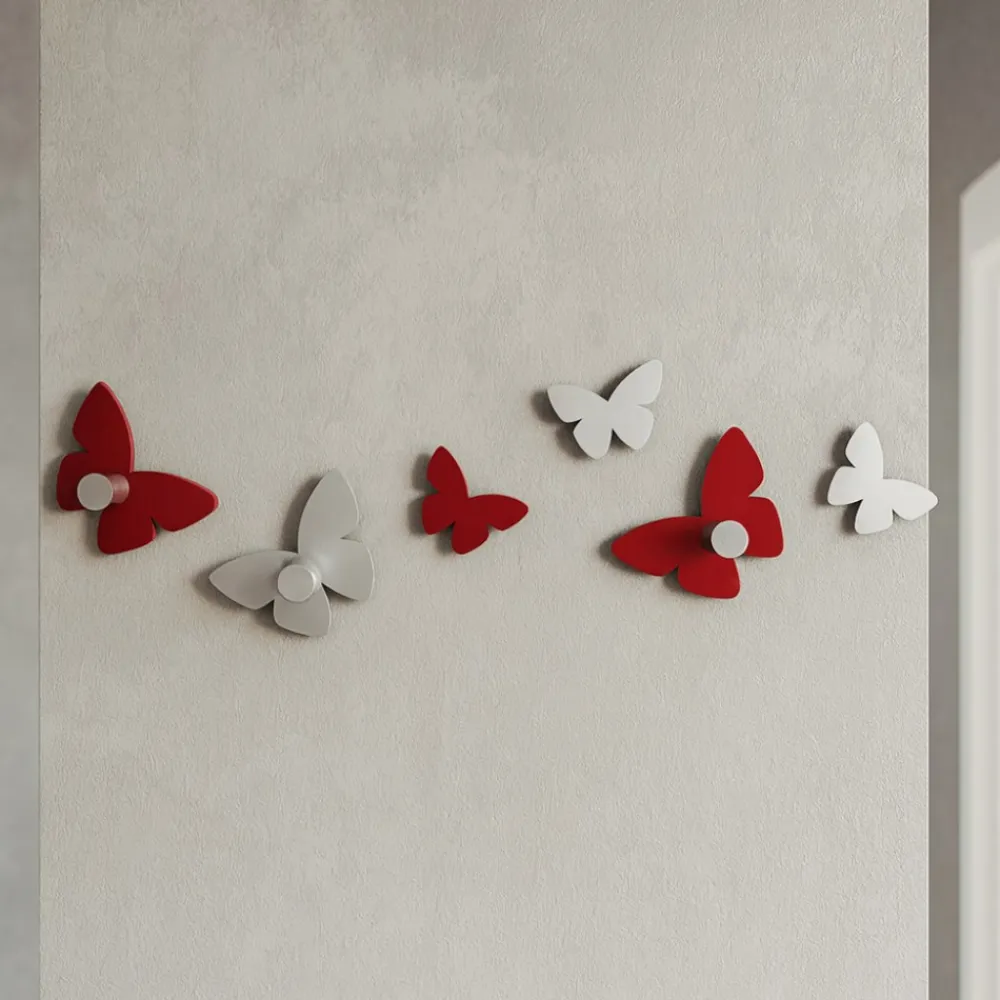 Appendiabiti Da Parete-Selezionato da Mazzolaluce Attaccapanni da muro moderno farfalle legno rosso rubino e grigio