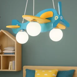 Lampadario Camera Da Letto-Ideal Lux Avion sp3 lampadario per camera da letto aeroplano azzurro