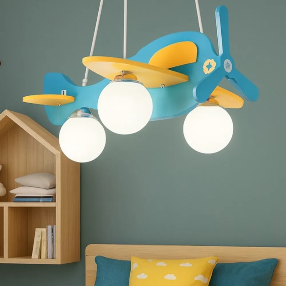 Lampadario Camera Da Letto-Ideal Lux Avion sp3 lampadario per camera da letto aeroplano azzurro