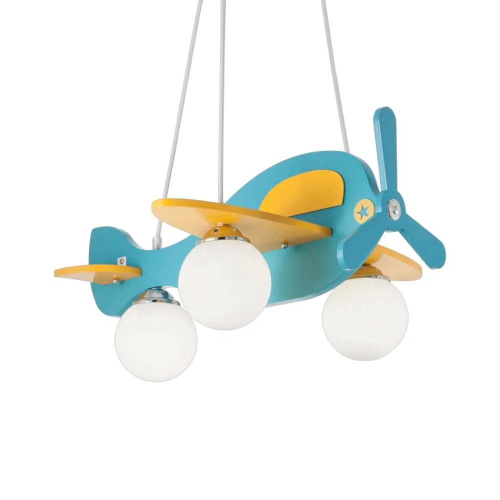 Lampadario Camera Da Letto-Ideal Lux Avion sp3 lampadario per camera da letto aeroplano azzurro