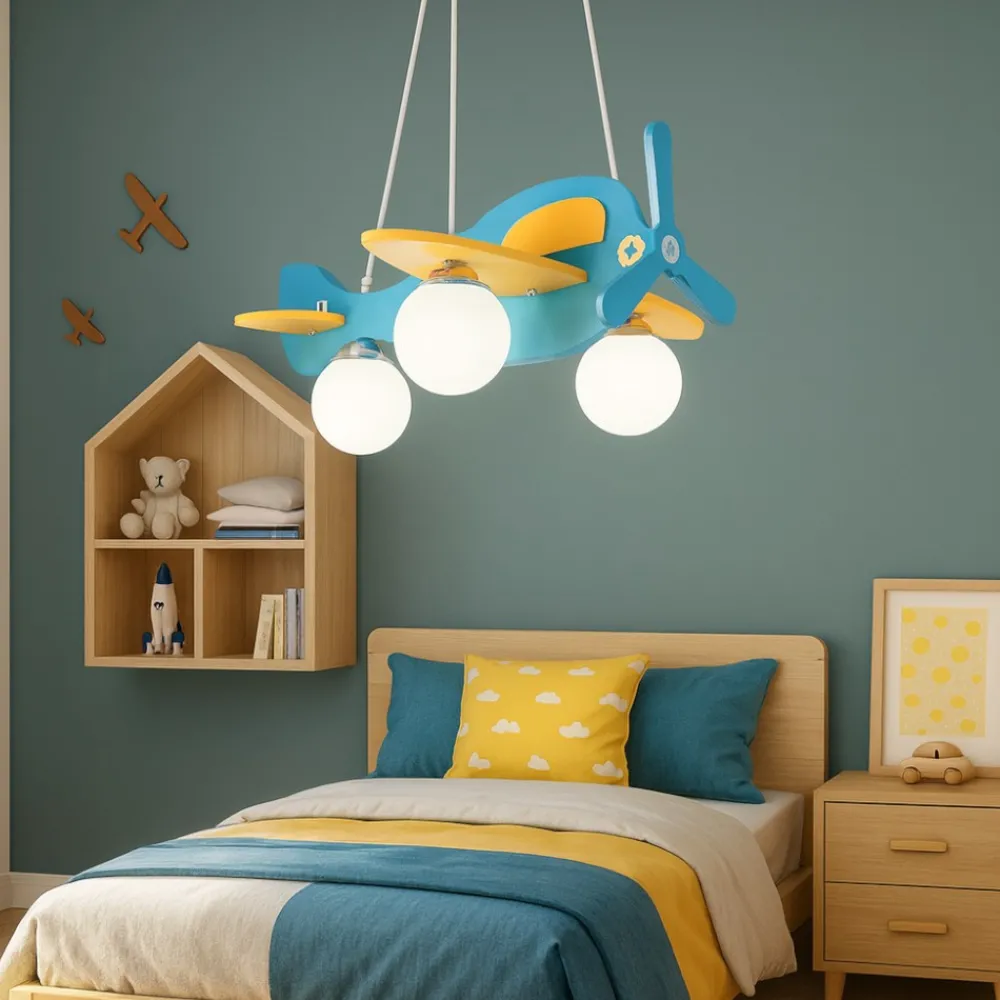 Lampadario Camera Da Letto-Ideal Lux Avion sp3 lampadario per camera da letto aeroplano azzurro