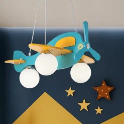 Lampadario Camera Da Letto-Ideal Lux Avion sp3 lampadario per camera da letto aeroplano azzurro