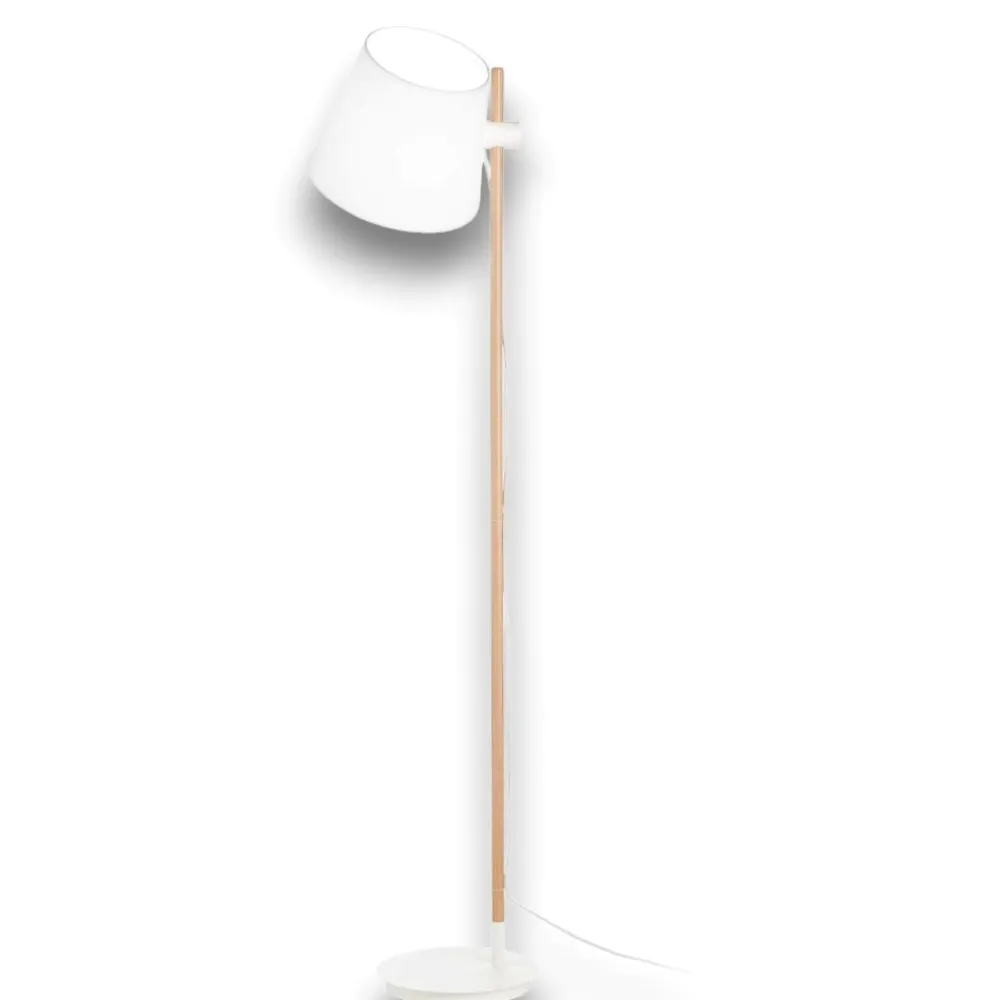 Lampade Da Terra-Ideal Lux Axel pt1 lampada da terra di legno paralume bianco