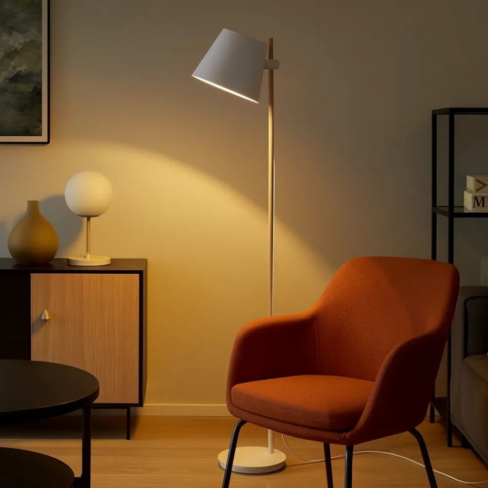 Lampade Da Terra-Ideal Lux Axel pt1 lampada da terra di legno paralume bianco