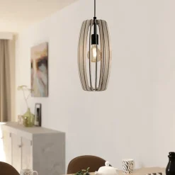 Lampade A Sospensione-Eglo Bajazzara lampada a sospensione per isola cucina in legno grigio