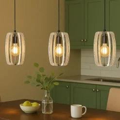Lampadari Cucina-Eglo Bajazzara lampadario per cucina 3 luci con portalampada in legno